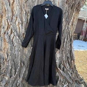 Visible art linen dress faux wrap new